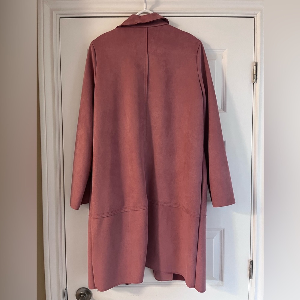 Philosophy Pink Faux Suede Open Front Coat Modern Minimalist Design (M) - Picture 3 of 12